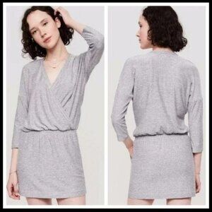 🔥 Lou & Grey | Heather Gray Knit Surplice Elastic Waist Mini Dress XS